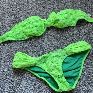 Victoria’s Secret lime green lace bandeau swimming top and bottoms